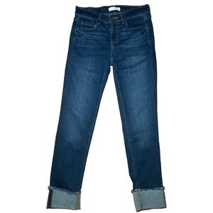 Loft Women's Modern Straight Dark Wash Raw Edge Cuffed Skinny Jeans‎ - 0/25